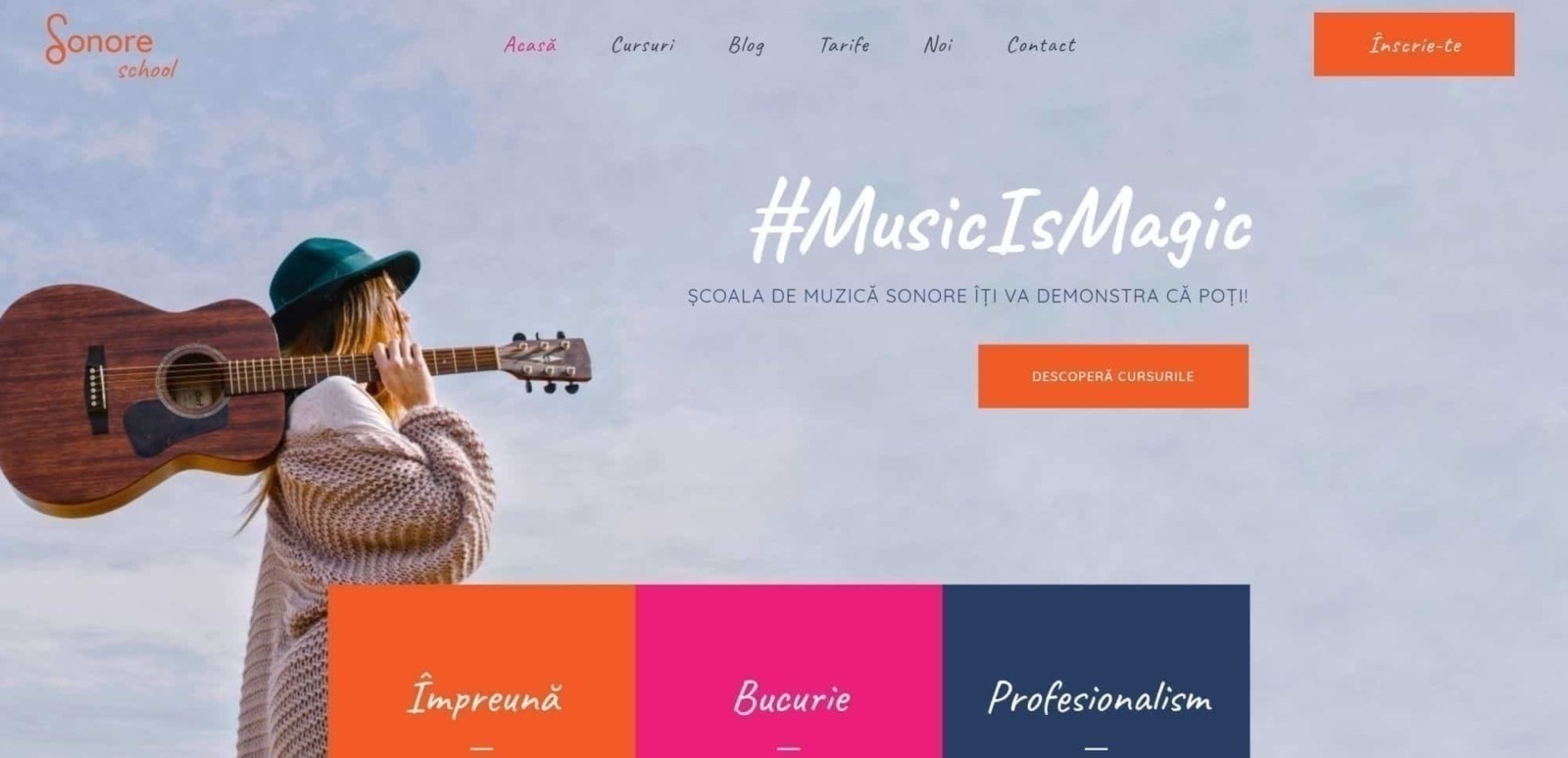 sonore, scoala de muzica, website, creare site web